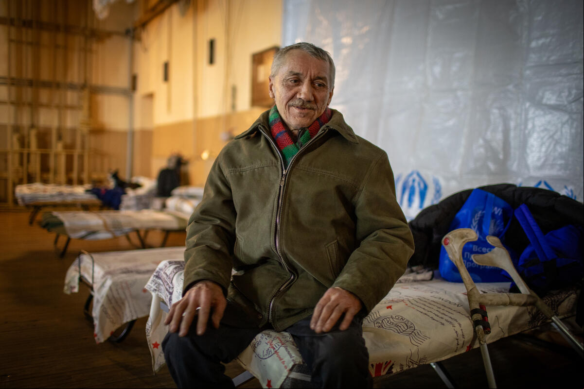 Serhii Zelenyi, 59, was evacuated to a UNHCR-ed transit centre in Pavlohrad city in the Dnipropetrovsk region of Ukraine, after fleeing the heavily bombarded frontline city of Pokrovsk, in the Donetsk region, in February 2025, carrying only some clothes, his telephone, and some personal documents with him.“It is very difficult in Pokrovsk,” Serhii says. “Drones are swarming over the city every day, from morning until late evening. Sometimes there is a two-hour pause, and then bombardments start again and again. Everyone already left.”Serhii used to grow most of the food he needed himself, and he was providing for himself, having worked as an electrician, a plumber, and a medical equipment specialist. “I lost everything. I need to start everything from scratch. I can start from something small. It can be a small garden. I can plant an apple tree and then a cherry tree and wait for it to bloom,” he says. Ukraine. Newly displaced from Donetsk region receive at transit hub