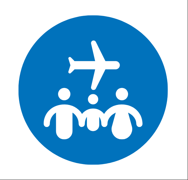 An icon of people holding hands under a plane